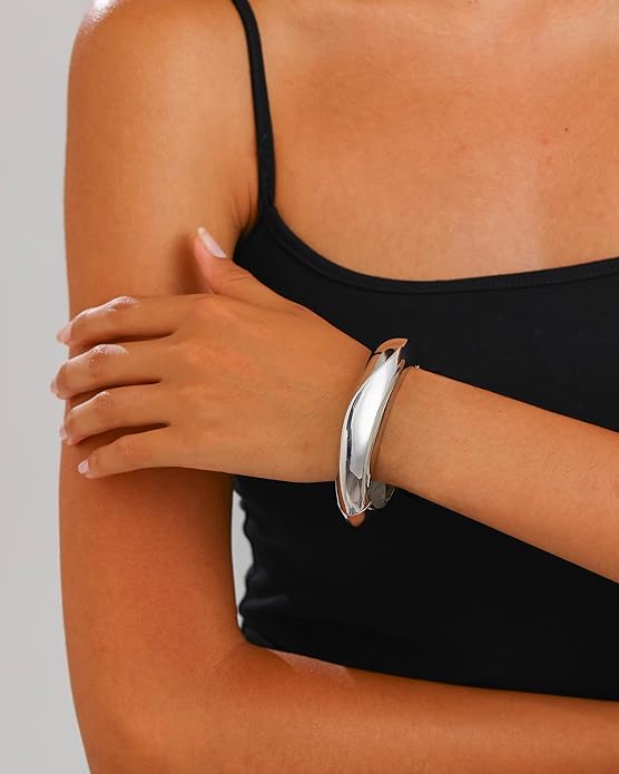 Bangle Bracelets for Women | 14K Gold Plated Trendy Wide Bracelets | Hinged Arm Cuff Bangles Chunky Bracelet for Women