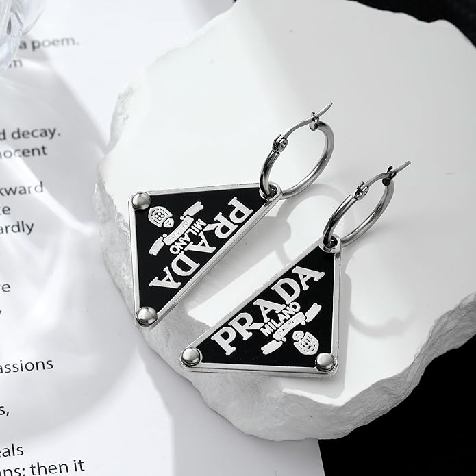 Vintage Designer Tag Earrings, Stainless Steel Letter Earrings, Gift Ideas for Women - Women's Jewelry Accessories