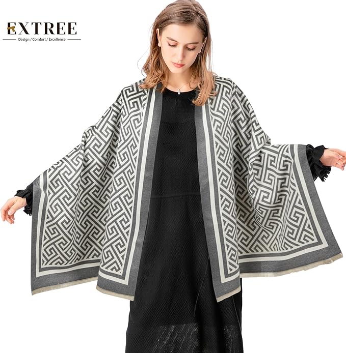 EXTREE Scarfs for Women Pashmina Silky Shawl Wrap for Evening Dressing Blanket Open Front Poncho Cape