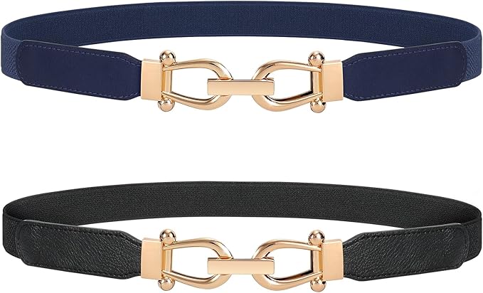 JASGOOD Women Stretchy Waist Belt Retro Elastic Skinny Belt for Ladies with Gold Buckle