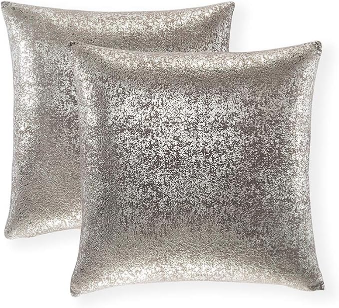 Xinrjojo Sparkling Decorative Pillow Cases, Silver Grey Pillows, 22x22 inch Pillow Covers, for Home Sofa Couch Chair Back Seat Bedroom Car, Starry 2 Pack (Silver- Dark Gray)