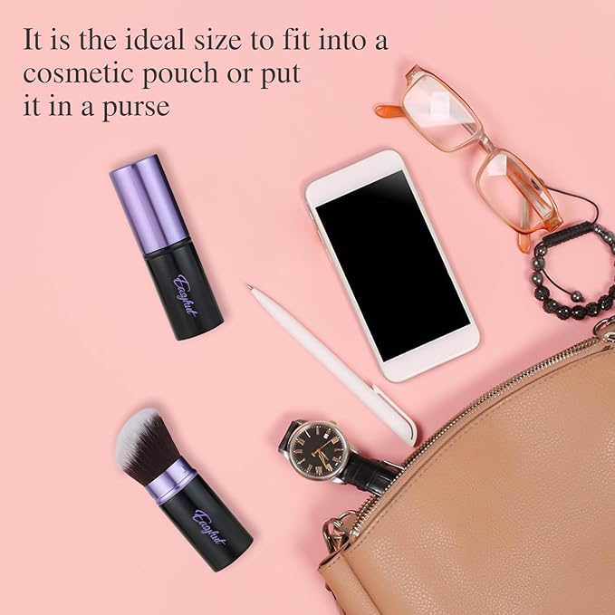 Retractable Kabuki Makeup Brushes 2 Pcs Blush Brushes Set Portable Powder Brushes with Flat and Angled Top for Liquid Cream Cosmetics Travel, large/1.18inch(violet)