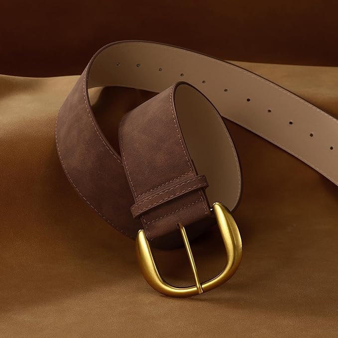 SANSTHS Women Wide Suede Belt for Dresses Jeans Fashion Thick Leather Waist Belts Ladies Chunky Belts