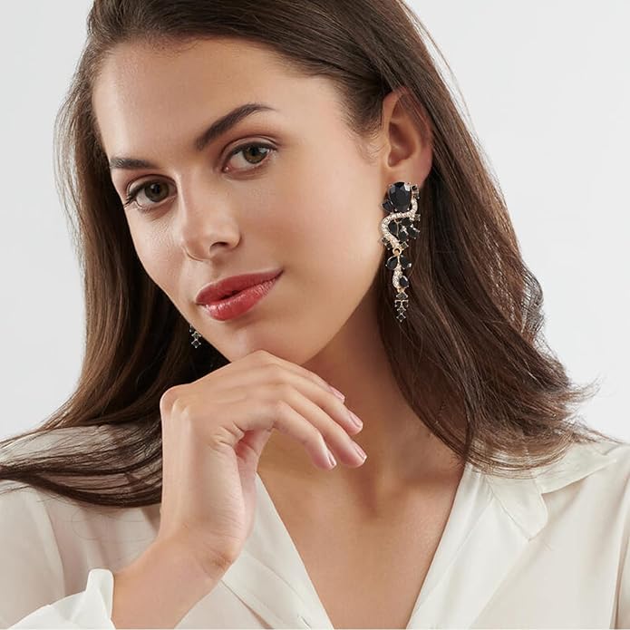 Fashion Rhinestone Statement Drop Dangle Earrings Long Colorful Crystal Bridal Wedding Teardrop Chandelier Earrings for Women Prom Pageant