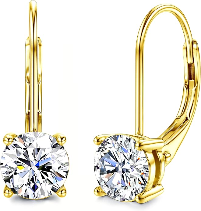 Moissanite Earrings,1.0ct-2.0ct D Color Brilliant Round Cut Earring 18K White Gold Plated Sterling Silver Dangle Earrings Moissanite Leverback Drop Earring s