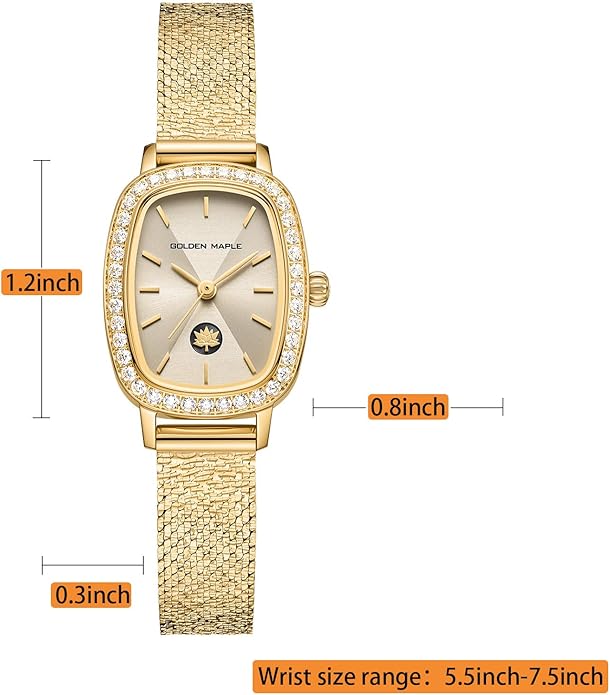 GOLDEN MAPLE Watches for Women, Dainty Gold Watch with Small Stainless Steel Case, Quartz Movement and Water Resistant, Adjustable Mesh Band