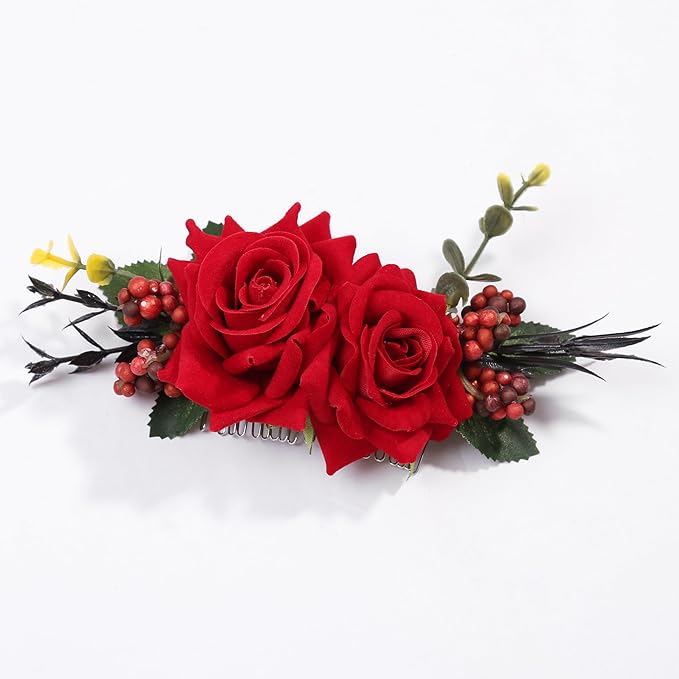 Flower Hair Clip for Women - Elegant Hair Accessory for Wedding, Party & Daily Wear (Burgundy)