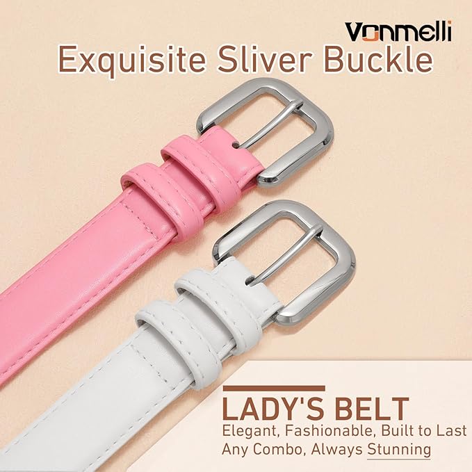 VONMELLI Leather Belts for Women Fashion Wasit Ladies Belt for Jeans Pants Dresses with Pin Buckle
