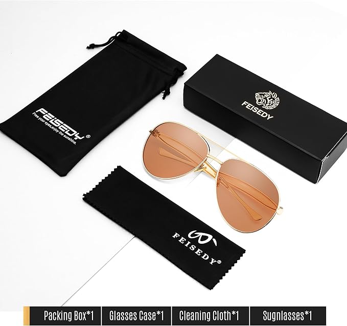 FEISEDY Oversized Aviator Sunglasses Women Men - Retro Gold Metal Chunky Frame, UV400 for Driving & Daily Wear B0311