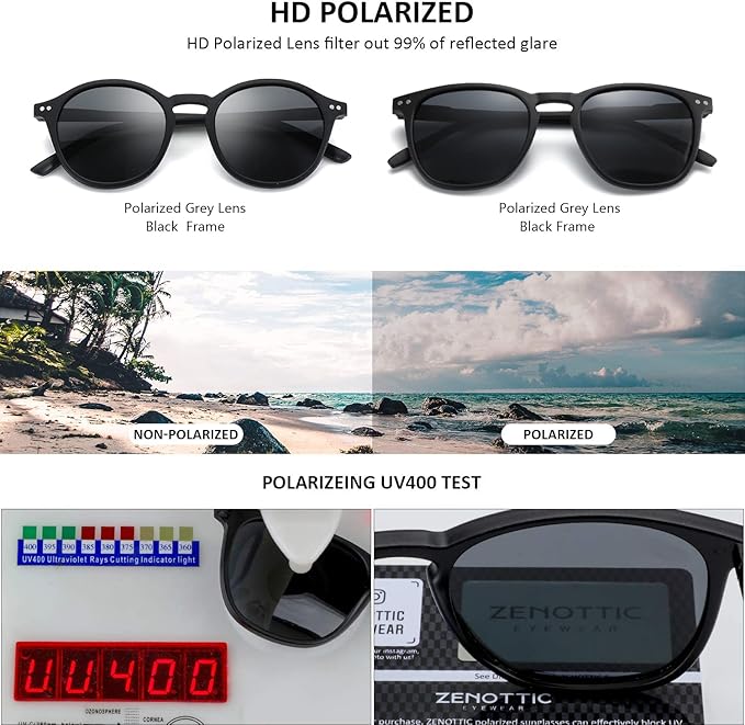 ZENOTTIC Polarized Sunglasses for Women Men: Retro Shades Round | Square Frame UV Protection 2 Pack