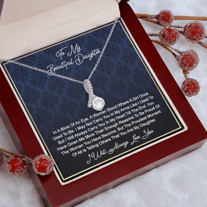 VIRAGIL To My Daughter Gift Necklace From Dad or Mom - Badass Daughter Jewelry With Heartfelt Message & Elegant Box
