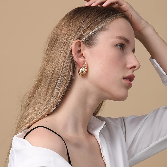 Apsvo Chunky 14K Gold Plated Hoop Earrings for Women, Lightweight Waterdrop Hollow Open Hoops, Hypoallergenic Dupes Earrings