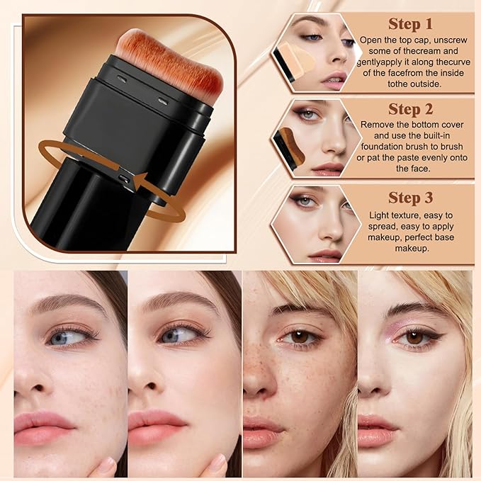 Concealer Foundation Stick, 2-in-1 Long-Lasting Foundation and Concealer with Brush, Creamy Full Coverage for Dark Circles & Blemishes, Hydrating Olive & Camellia, 2.09 Oz (02#)