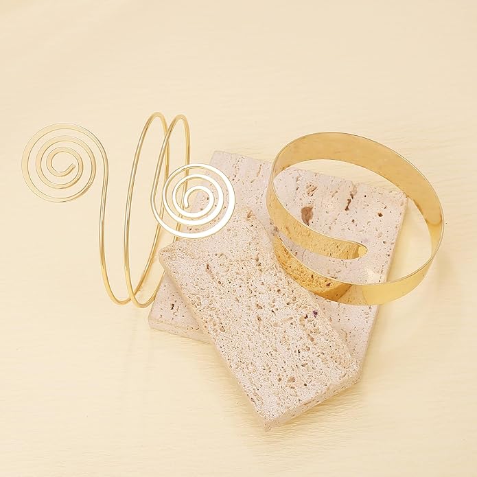 BROCC 2PCS Gold Coil Swirl Upper Arm Bracelet for Women Open Upper Arm Cuff Bangle Armlet Gold Silver Adjustable Armband Bracelet Set