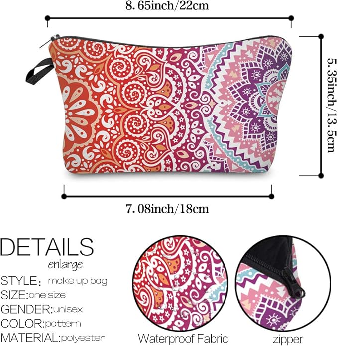 Deanfun Cosmetic Bag for Women, Mandala Flowers Waterproof Makeup Bags Roomy Toiletry Pouch Travel Accessories Gifts (51391)