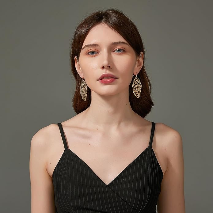 Large Gold Earrings for Women, Chunky Gold Statement Drop Dangle Earring Maple Leave Ginko Leaf Jewelry Gifts