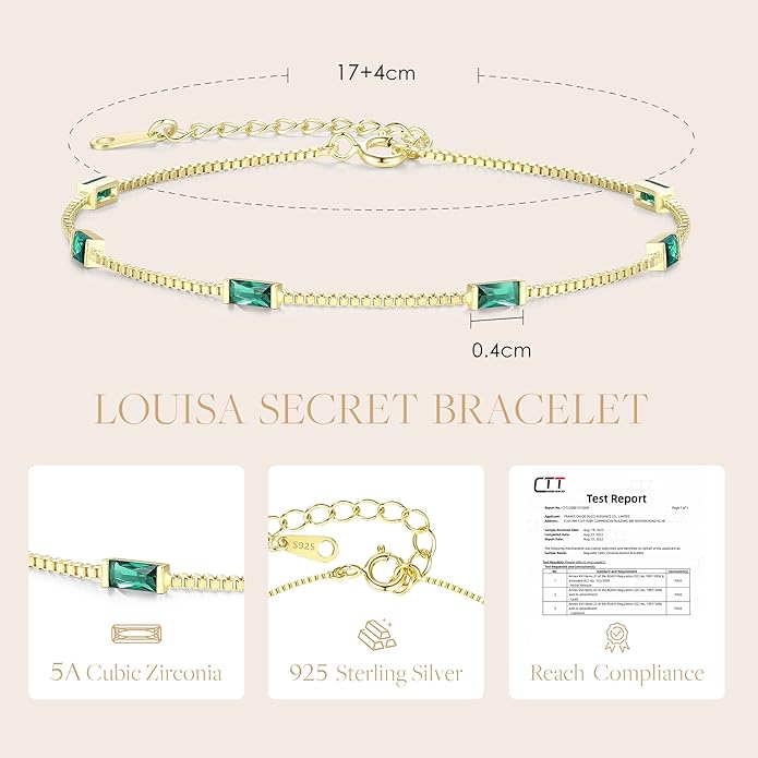LOUISA SECRET Birthstone Bracelets for Women, 925 Sterling Silver Dainty Simple Women Charm Link Bracelet, Birthday Anniversary Christmas Jewelry Gifts for Women Wife Mom Her
