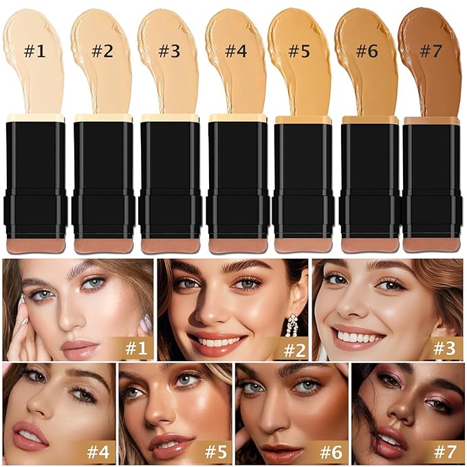 Concealer Foundation Stick, 2-in-1 Long-Lasting Foundation and Concealer with Brush, Creamy Full Coverage for Dark Circles & Blemishes, Hydrating Olive & Camellia, 2.09 Oz (05#)