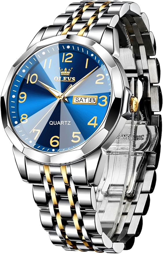 OLEVS Watch for Men Women Large Face Unisex Diamond Luxury Dress Analog Quartz Stainless Steel Waterproof Luminous Date Business Casual Wrist Watch