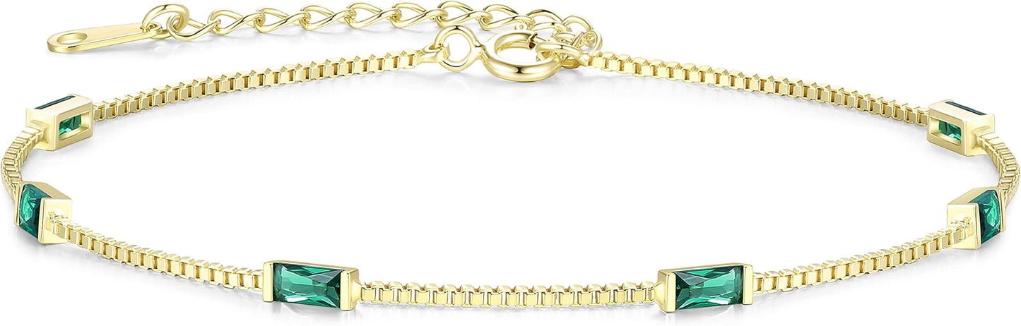 LOUISA SECRET Birthstone Bracelets for Women, 925 Sterling Silver Dainty Simple Women Charm Link Bracelet, Birthday Anniversary Christmas Jewelry Gifts for Women Wife Mom Her