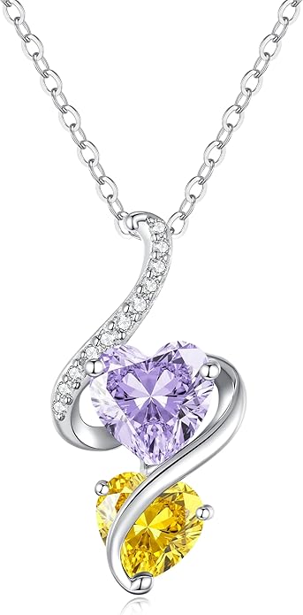 LOUISA SECRET Unique Double Heart Necklace Gifts for Wife Women, 925 Sterling Silver Tiny Birthstone Pendant Jewelry Gift for Her Girlfriend Mom Valentine's Day Anniversary Mother's Day Birthdays & Christmas
