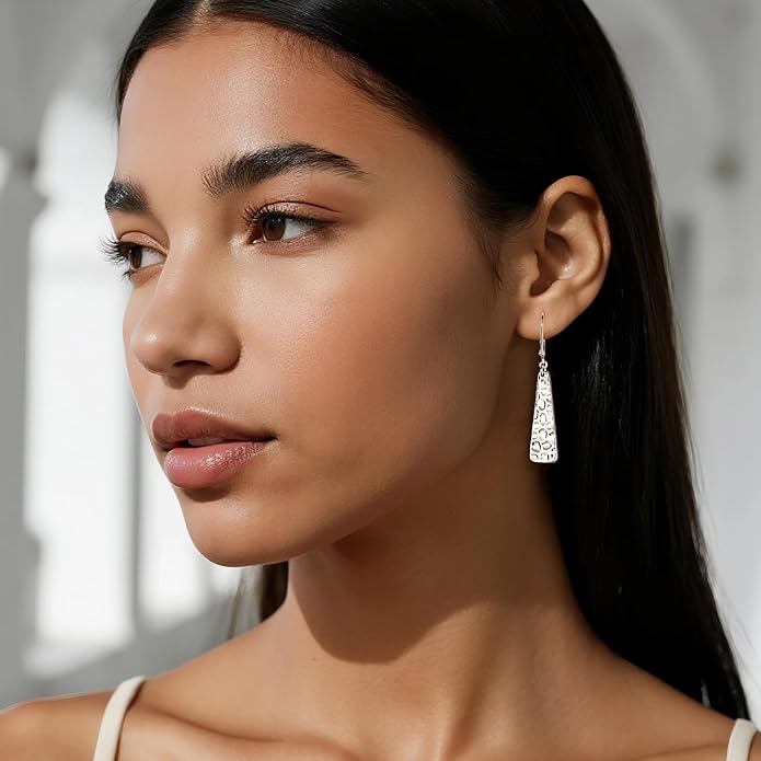 ALEXCRAFT 925 Sterling Silver Dangle Earrings for Women, 14K Gold Plated French Leverback Earrings, Hypoallergenic Lightweight Statement Hammer Square Bar Long Drop Earing for Women Trendy Jewelry