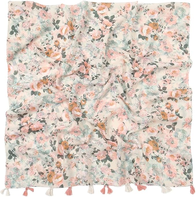Yeieeo Boho Scarf for Women Lightweight Floral Printed Scarf Fall Winter Fashion Fringed Shawl