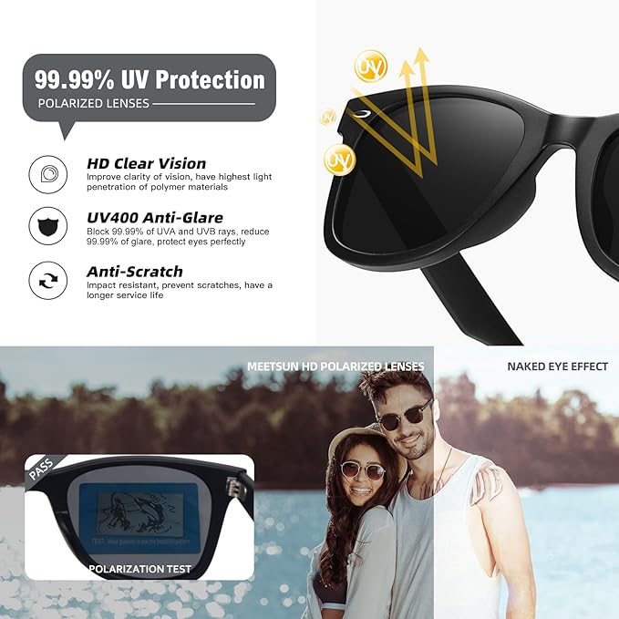 MEETSUN Polarized Sunglasses for Women Men Classic Retro Square Frame Driving Sun Glasses UV Protection