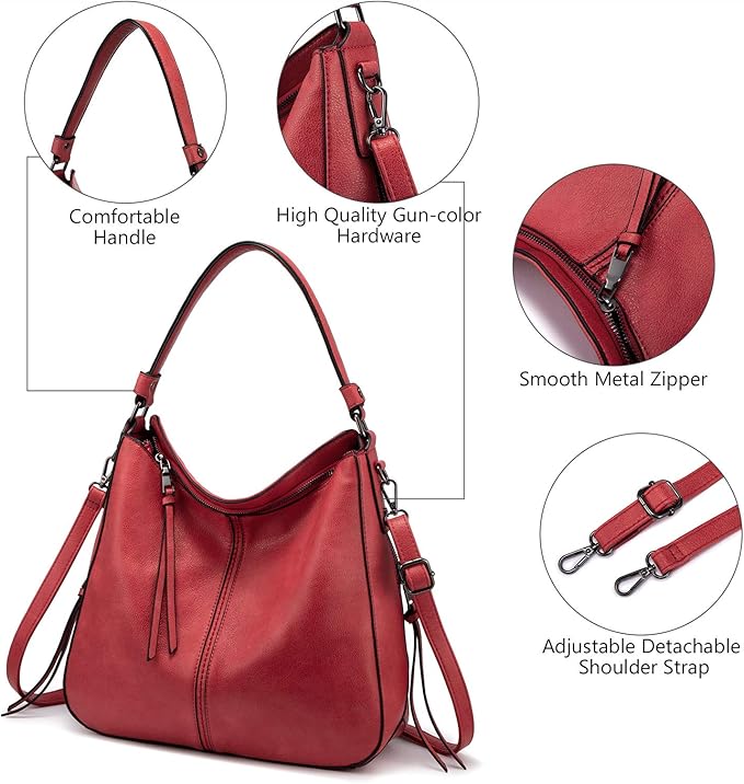 Realer Hobo Crossbody Bags for Women Designer Faux Leather Hobo Handbags Retro Large Size Shoulder Bag Bucket Purse