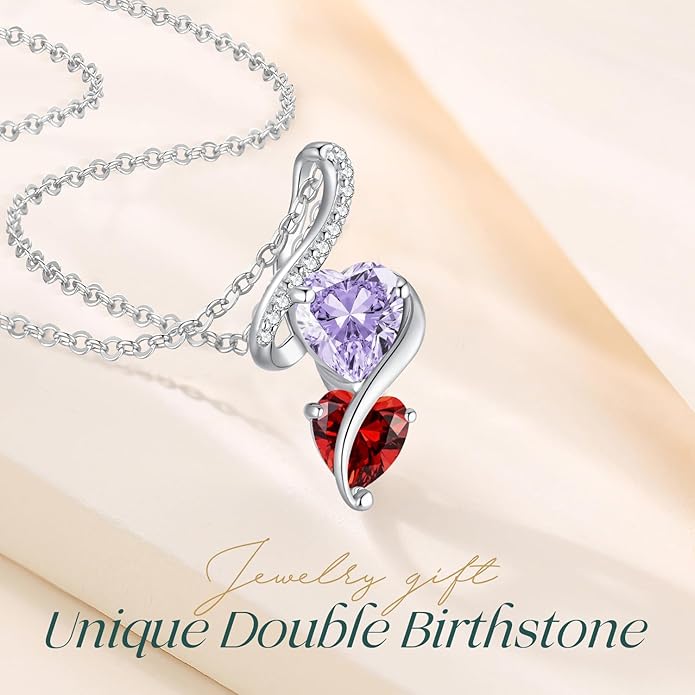 LOUISA SECRET Unique Double Heart Necklace Gifts for Wife Women, 925 Sterling Silver Tiny Birthstone Pendant Jewelry Gift for Her Girlfriend Mom Valentine's Day Anniversary Mother's Day Birthdays & Christmas