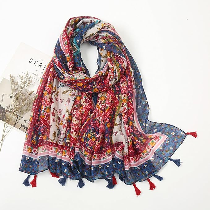 YOUR SMILE Large Boho Scarf for Women Lightweight Floral Printed Scarves Fall Winter Fashion Fringed Shawl wraps