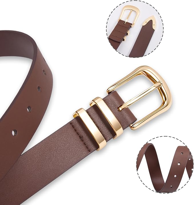 VATAN Women Leather Belt for Jeans Dresses Pants Fashion Ladies Casual Waist Belt with Gold Buckle