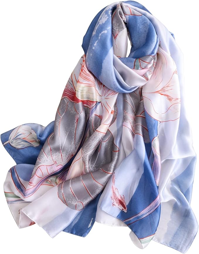 NUWEERIR Womens 100% Large Mulberry Silk Scarf Long Satin Scarf Fashion Lightweight Wraps