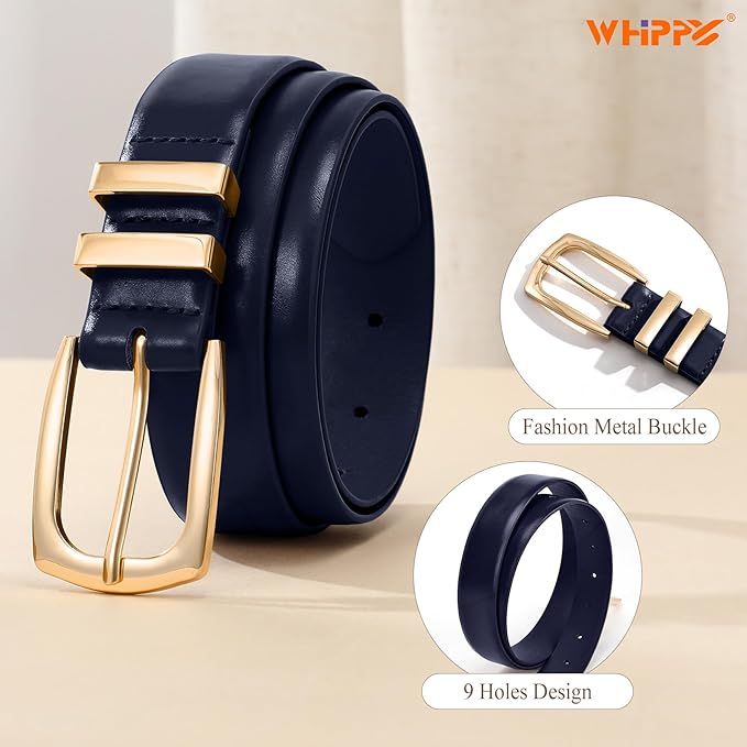 WHIPPY Women's Leather Belts for Jeans Pants Fashion Ladies Belt Gold Buckle Belts for Women