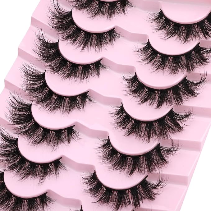 Mink Lashes False Eyelashes Wispy 3D Volume Cat Eye Faux Mink Eyelashes Natural Look 18mm Strip Eyelashes Pack 7 Pairs by Kiromiro