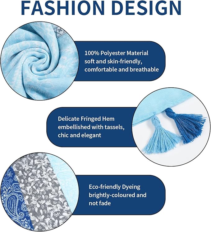 Scarf for Women Lightweight Soft Floral Leopard Printed Scarves Fall Winter Fashion Shawl Wrap with Fringe