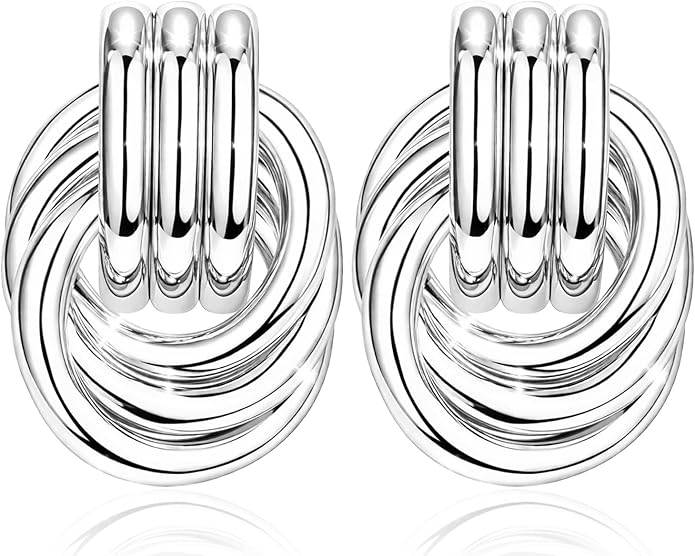 Gold Plated Statement Chunky Dangle Stud Earrings for Women, Gold Plated Hoop Knot Claw Earrings Tarnish Free Jewelry for Women Gifts