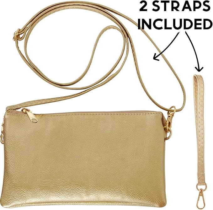 Vegan Leather Wristlet Purse for Women - Small Clutch Purse with Shoulder and Wrist Straps