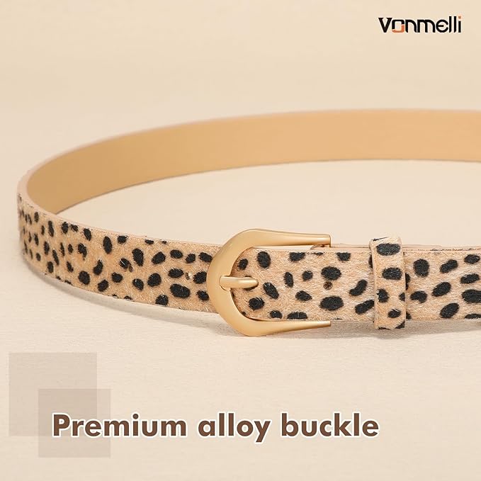 VONMELLI 4 Pack Womens Thin Leather Belt Skinny Waist Belts for Women Fashion Jeans Dress with Gold Buckle