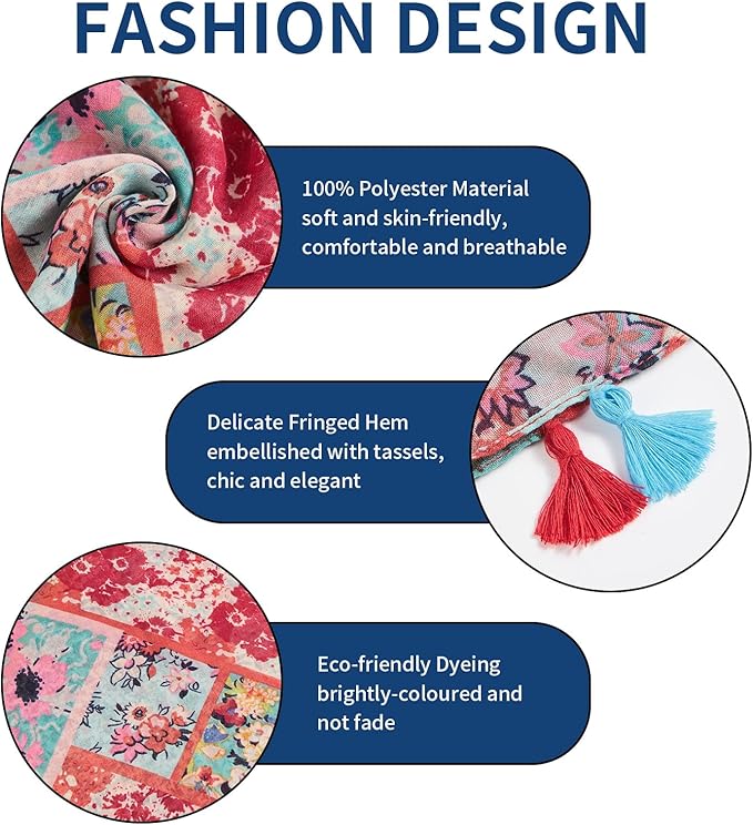 Scarf for Women Lightweight Soft Floral Leopard Printed Scarves Fall Winter Fashion Shawl Wrap with Fringe