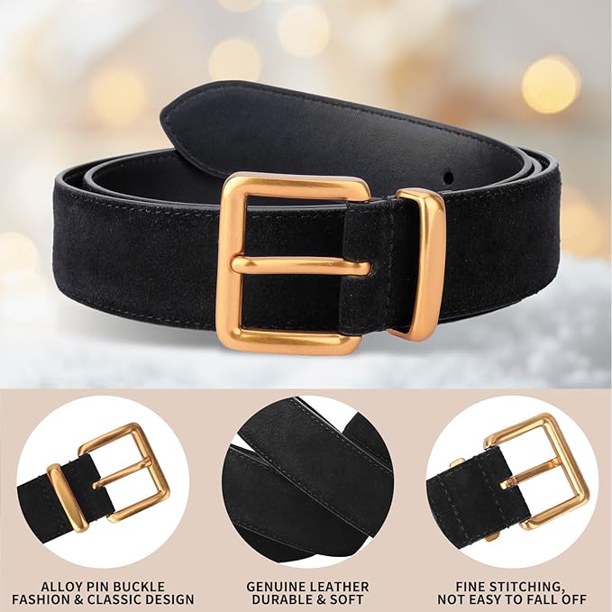 TINIDI Women Genuine Leather Belt for Jeans Pants Dress Fashion Ladies Waist Belt with Gold Buckle
