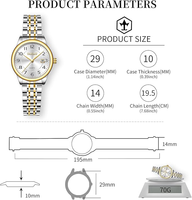 Womens Watch Fashion Dress Waterproof Silver Watches for Women Casual Easy Read Quartz Analog Women's Watch Two Tone Stainless Steel Ladies Watches with Day Date