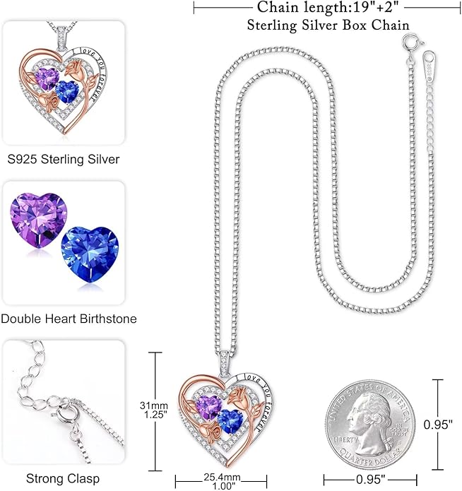 Iefil Mothers Day Gifts for Wife - Sterling Silver Birthstone Necklace Birthday Gifts for Her Wife