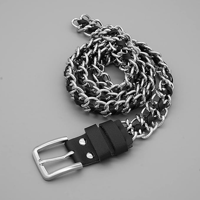 Glamorstar Gold Metal Punk Belts Leather Chain Waist Belt for Women Dresses