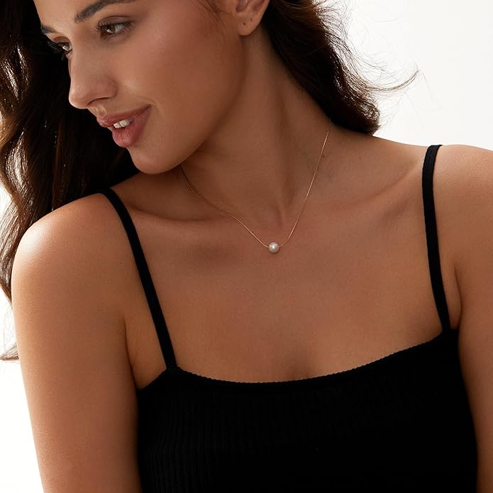 Gold Pearl Necklaces for Women Trendy 14k Gold Plated Dainty Necklace Simple Pearl Drop Single Charm Pendant Necklace Women's Jewelry Best Friend Birthday Gifts Gold Jewelry for Women