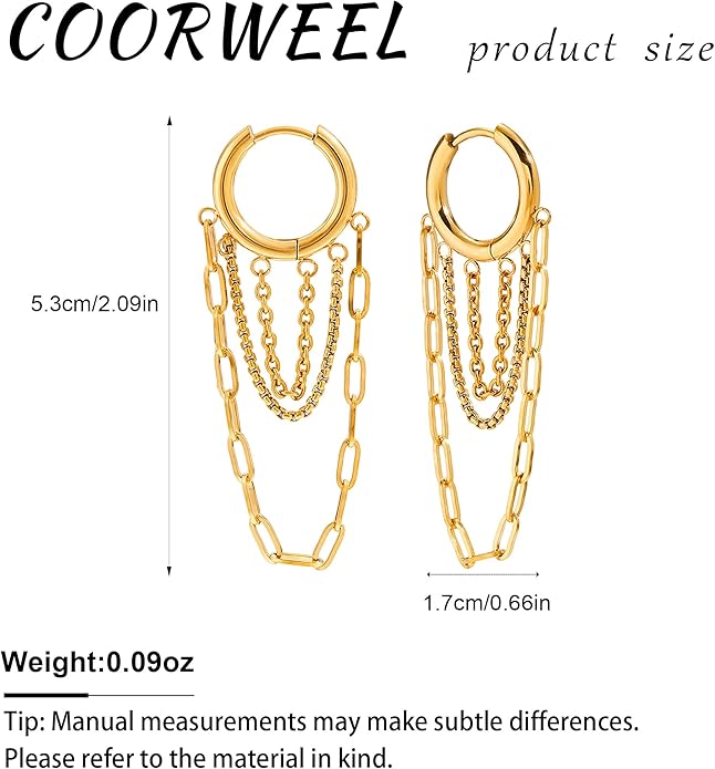 Tassel Chain Hoop Earrings for Women Trendy Two Tone Dangling Chain Earrings Hypoallergenic Fashion Jewelry Gifts