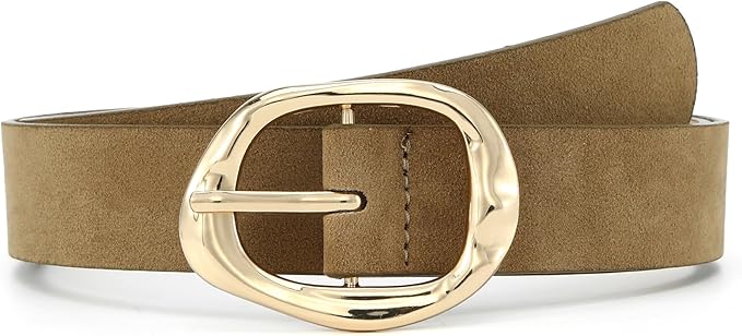 Earnda Leather Belts for Women Casual Fashion Waist Belt with Liquid Shapes Gold Buckle for Jeans Pants Dresses