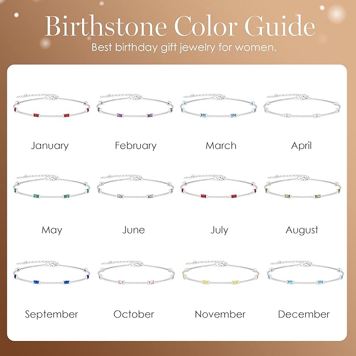 LOUISA SECRET Birthstone Bracelets for Women, 925 Sterling Silver Dainty Simple Women Charm Link Bracelet, Birthday Anniversary Christmas Jewelry Gifts for Women Wife Mom Her