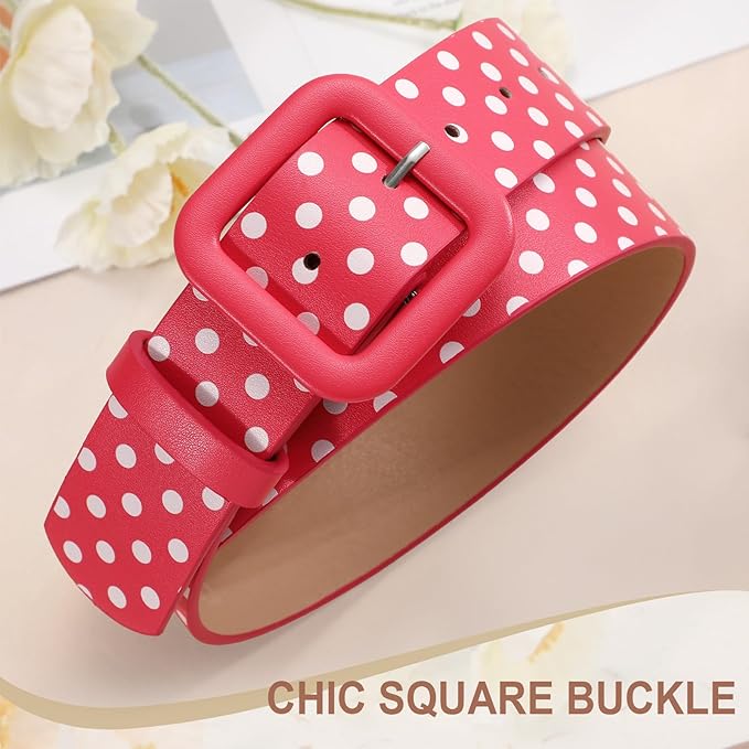 WHIPPY Women Leather Belt Candy Color Fashion Square Buckle Belt Ladies Belt for Jeans Pants Dresses