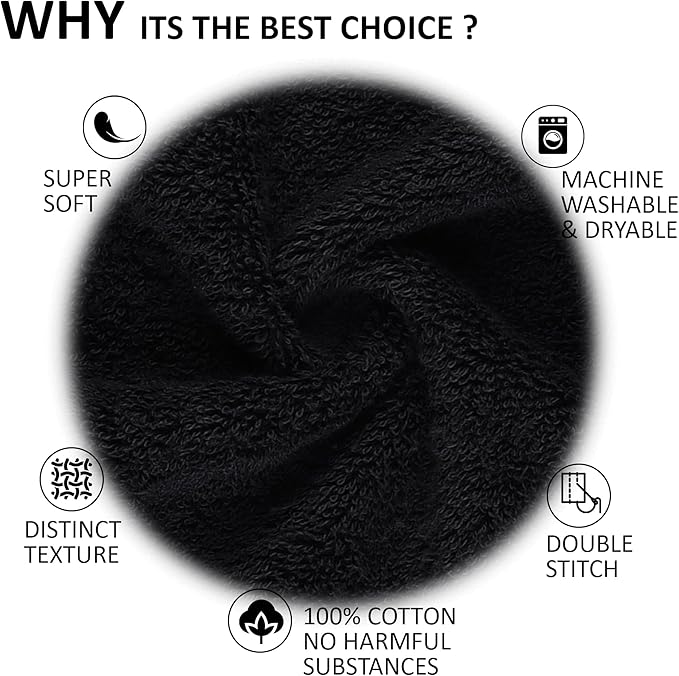 Quick-Dry, Soft & High Absorbent Bath Towels Cotton Turkish Bath Towel Set of 6 | Daily Use 100% Cotton Towels for Bathroom, Gym & More | Bathroom Towels Set (6 Pcs, Black)